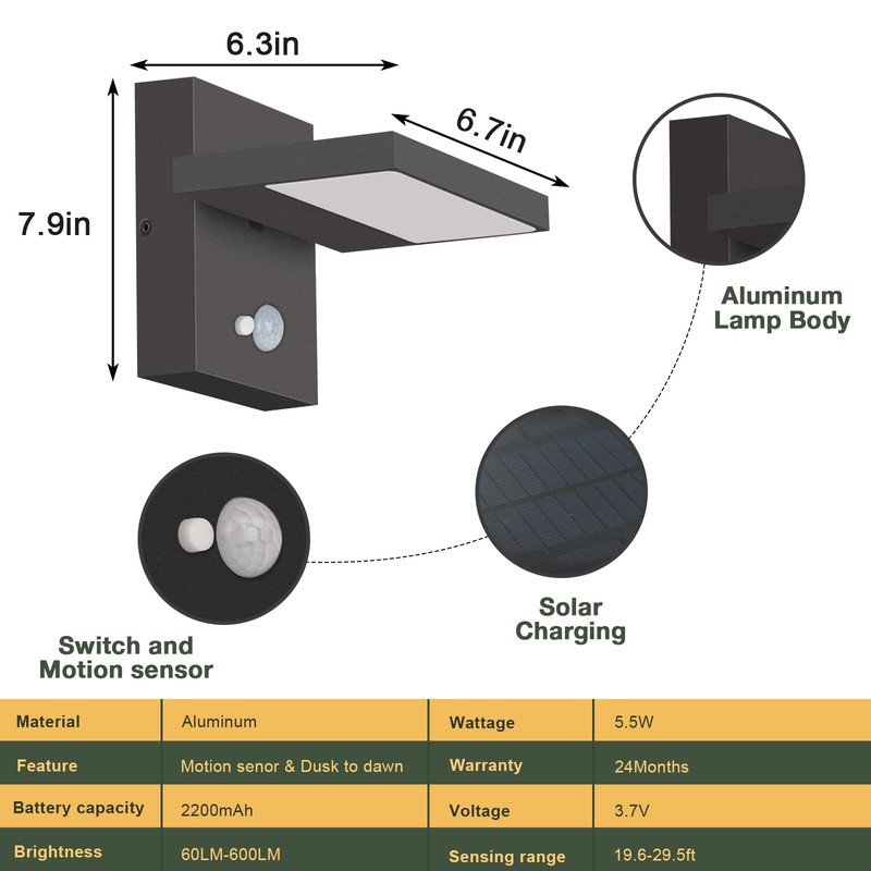 Lustrlach Solar Lights Motion Sensor Outdoor Wall Sconce Waterproof LED