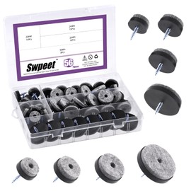 Swpeet 56Pcs Black Furniture Felt Pads Assortment Kit, Non Slip Furniture Pads with Screw-on Felt Pad Furniture Slider Floor Protector for Wooden Leg Feet of Chair Table Sofa - 20mm, 24mm, 28mm, 38mm