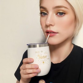 WOSHIDEFA Gifts for Sister - Birthday Gifts for Sister Christmas, Mothers Day Gift - Best Sisters Gift with Tumbler, Makeup Bag, Butterfly Decor Pink