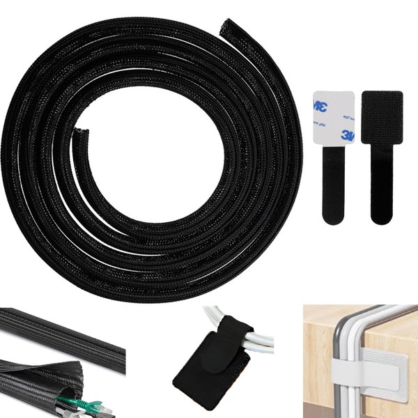 3Pcs Black Cable Tidy Sleeve & Wire Protector - 2-Pack
