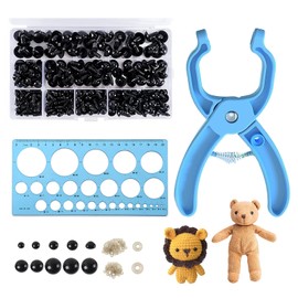 Safety Eye Tool, Auxiliary for Attaching Safe Eyes for Crocheting, with 150 PCS 5-30mm Doll Eyes for Amigurumi Sizer Making Supplies DIY Craft Ergonomic Spring Handle (Blue)