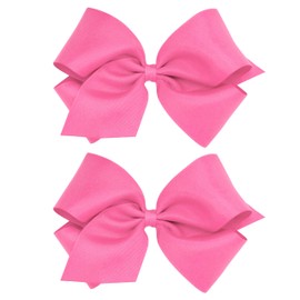 Wee Ones Girls 2 Pack Grosgrain Hair Bows with Plain Wrap Centre on a Wee Stay No Slip Clip, King, Hot Pink
