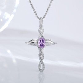 JiaYang Silver Angel Wings Cross Pendant Purple Infinity Cross Necklace for Women AAAAA Cubic Zirconia Infinity Cross Necklace Religious Cross Jewellery Christian, Sterling Silver