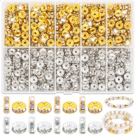 Rondelle Spacer Beads for Jewelry Making, 600 Pieces Rhinestone Spacer Beads Crystal Bead Spacers for Bracelets, Focal Beads for Pens(Silver and Gold)