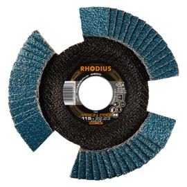 RHODIUS Vision Pro, 10 pieces, diameter 115 mm, K40 flap discs, transparent, made in Germany, metal stainless steel INOX, for angle grinder, grinding wheel, flap grinding disc