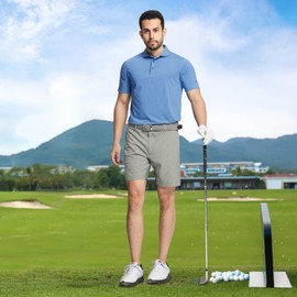 MICHEL ROUEN Golf Shirts for Men Short Sleeve Lightweight Quick Dry Pin Striped Casual Collared Polo Shirts