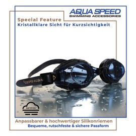 Aqua Speed Lumina Schwimmbrille optische Gläser -4.0 für Erwachsene Teenager | Swim Goggles Anti-Fog | UV Swimming Goggles | Wettkampf | Schwimmbrillen Schwimmtraining - Schwarz - Getönt