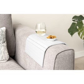Bamboo Sofa Arm Tray Table- Anti-Slip, Flexible Table for All Armrests- Durable Couch Arm Table with an Elegant Design, Natural Color, Fits Any Interiors- Sofa Armrest Tray for Drinks