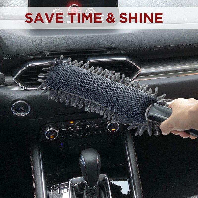TAKAVU Car Duster Interior - Double-Sided Microfiber with Comfort Handle