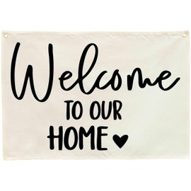 Welcome Party Wall Decor-Home Party Sign Decor-Rectangular Canvas Banner-Entryway Outdoor Garden Front Door Flag-Retirement Housewarming Wedding Birthday Christmas Gift-Welcome to Our Home