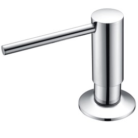 Kmeino Soap Dispenser for Kitchen Sink, Chrome Dish Soap Dispenser, Refill from The Top, Built in Design for Counter, Solid Brass Pump Head with Clear Liquid Soap Bottle