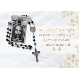 Holy Face Chaplet - with Holy Face Prayer Card | Holy Face Rosary with Crucifix Featuring Shroud Of Turin, Holy Face Of Jesus Veronica's Veil Devotion Prayer, Lord's Prayer Card | 3 Items Set