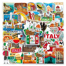 50pcs Italy Stickers Italy Travel Waterproof Stickers Suitcase Stickers for Scrapbooking Water Bottle Luggage Skateboard Guitar Laptop