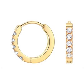 TDEBA Small Huggie Hoop Earrings with Cubic Zirconia, Silver or 14k Gold Plated Birthstone Cartilage Piercing Earrings for Women, Birthday Jewelry