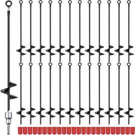 Earth Ground Anchor 18 Inch Spiral Blade Heavy Duty Earth Anchors Swing Set Anchors Metal Shed Anchor Kit for Securing Trees Tents Trampoline Canopies Shelters(Black, 24 Pcs)