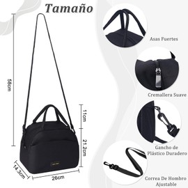 VRUCUZ Bolsa del Almuerzo, Lonchera térmica para mujer y hombre, Gran capacidad, 600D Oxford a prueba de goteo, con correa de Hombro, para picnic, oficina, camping, Negro