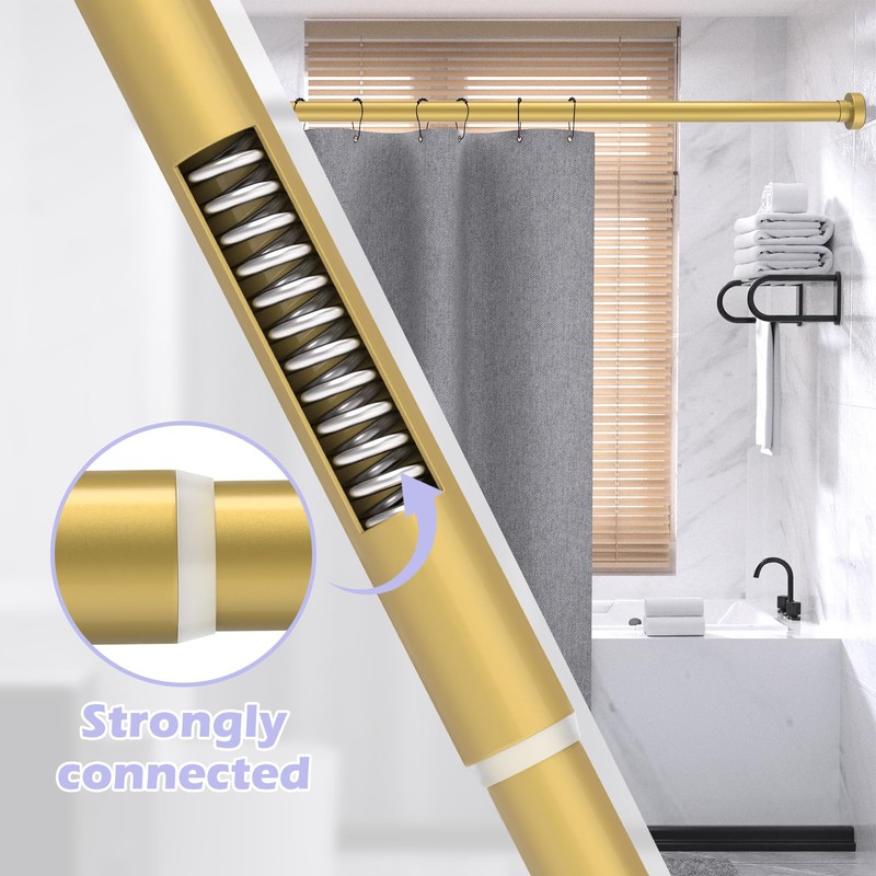 Spring Tension Shower Curtain Rod,18-49",Heavy Duty,No Drill,Gold