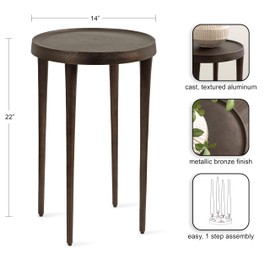 Kate and Laurel Rava Modern Metal Round Side Table, 14 x 14 x 22, Bronze, Cast Aluminum Accent Table for Use as Indoor Plant Stand or Living Room Decor Piece
