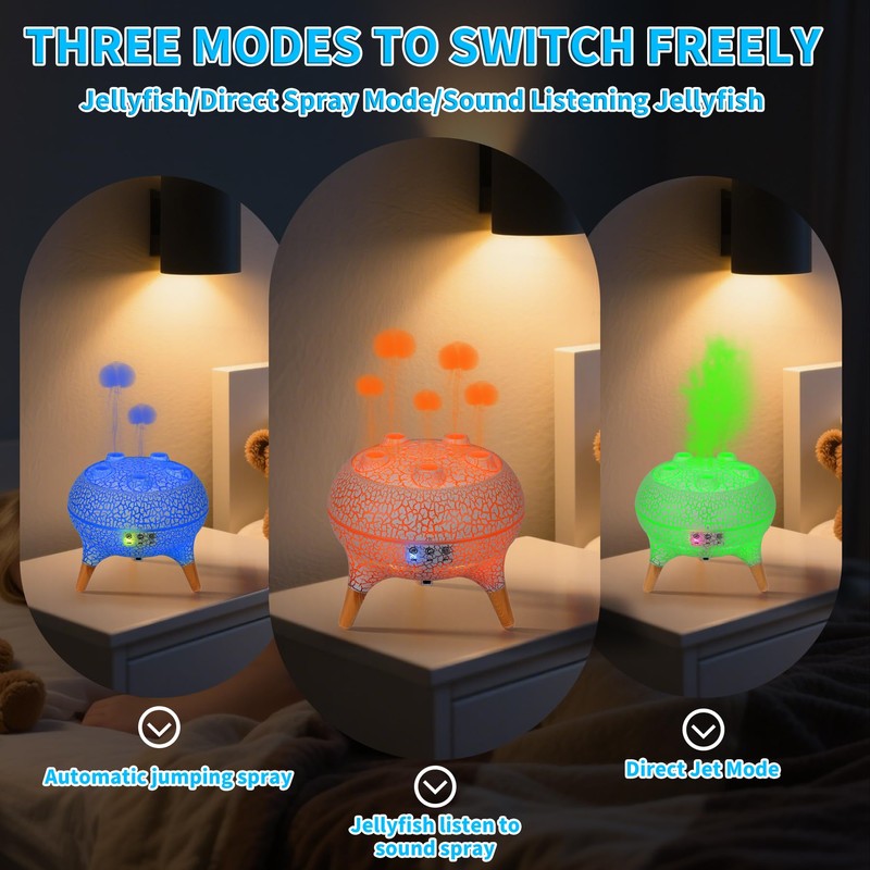 KCKJ Jellyfish Essential Oil Diffuser Sound-Activated Spray Dancing Jellyfish,250ml Aroma