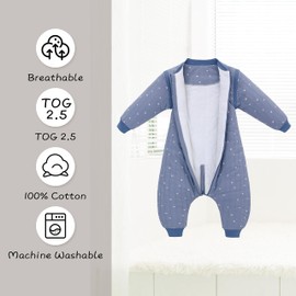 Baby Sleeping Bag, Sleeping Bag with Feet, 2.5 Tog Baby Sleeping Bag, Children, Organic Cotton Sleeping Bags, Extra Soft Pyjamas for Boys and Girls, grey