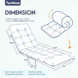 Tycdiose Outdoor Lounge Chair Cushion, Waterproof Chaise Lounge Cushions Replacement for Outdoor Furniture Thickened 71 x 22 x 4.7 Inches Non-Slip Patio Pool Lounge Chair Cushions with Ties (Blue)