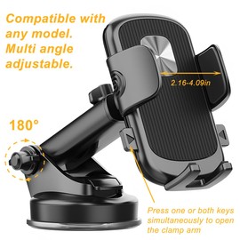 Sandfren Car Phone Holder, Strong Suction Cup Vehicle Dashboard Smartphones Mount, Stable Silicone Clamp Extendable Automotive Cellphone Holder Accessories, Universal for SUV, Sedan, Truck