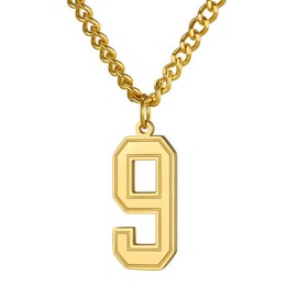 KeyStyle Gold Number 9 Necklace For Men, Youth Gold Lucky Numbers Chain Pendant with Gift Box
