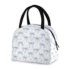 KEEPREAL Blue Bows Insulated Lunch Bag for Women & Men - Waterproof Reusable Cooler Tote for Work, Picnic, Beach or Travel Lunch Box