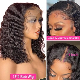 Rebasar Short Bob Wigs 13 x 4 Deep Curly Lace Front Wigs Human Hair for Women Lace Front Wigs Human Hair Pre Plucked with Baby Hair Natural Hairline (10 Inches)