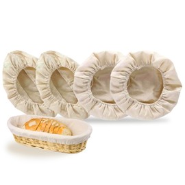 Pcmursal 4 Pcs Banneton Bread Proofing Basket Linen Cloth Liners, 10 Inch Baking Dough Basket Cover Round and Oval Linen Sourdough Proofing Banneton Cloth for Bakery Home Baking (4)