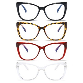 prtcslwd Reading Glasses for Women 4 Pack Cat Eye Oversized Blue Light Blocking Glasses +2.0