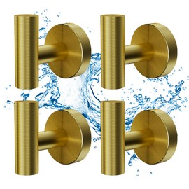 Woobroo 4 Pack Matte Gold Towel Hooks, Bathroom Hooks Heavy Duty SUS 304 Stainless Steel Bathroom Wall Hooks for Robes, Coats, Clothes - Screw Mounted