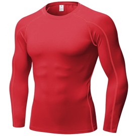 Yuerlian Men's Compression Shirts Long Sleeve, Base-Layer Tops Quick Dry Workout Crewneck T Shirts Sports Running Tops 1 Pack