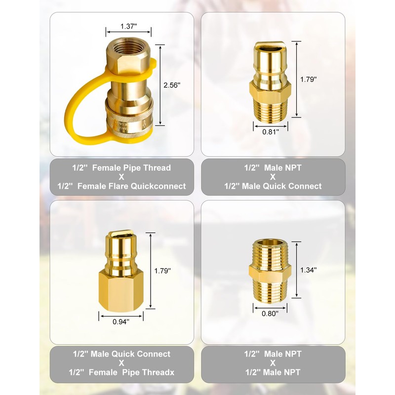 WMJNH 1/2 Inch Natural Gas Quick Connect Fittings Kit, Solid