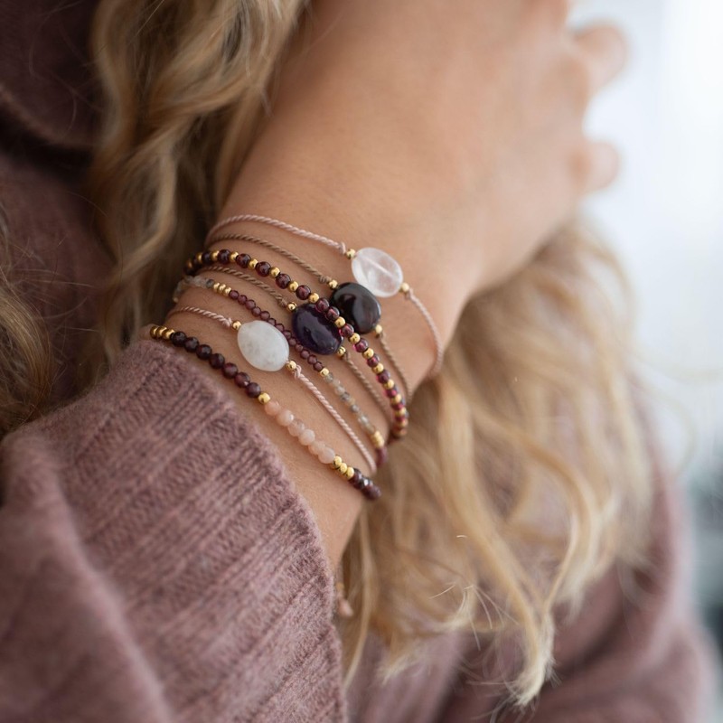 happymaker - Rosenquarz Armband Damen, handgemacht Edelstein Wickelarmband rosa mit