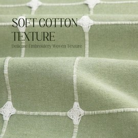 NDDYCU Green Farmhouse Shower Curtain Cotton Texture with Embroidered Plaid Pattern and Boho Tassels for Bathroom,72" W×72" L