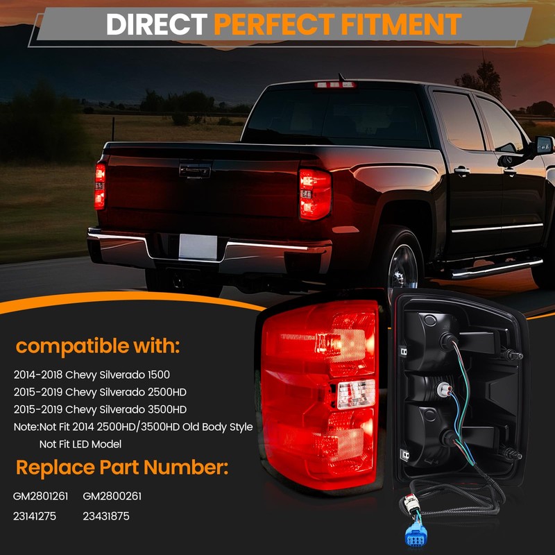 BeamTrack Tail Lights Assembly Compatible with 2014-2019 Chevy Silverado 1500