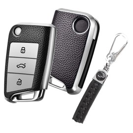Ceeyoll Car Key Case Key Cover with Lambskin Buckle, TPU Key Case, Key Shell Seat Key Cover, 3 Buttons for VW Volkswagen Golf 7 Variant Polo Tiguan Seat Leon Cupra Skoda