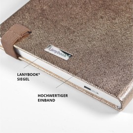 Lanybook Squared notebook, A5, rose gold, saffiano structure, with practical closure band and pen loop, 192 pages