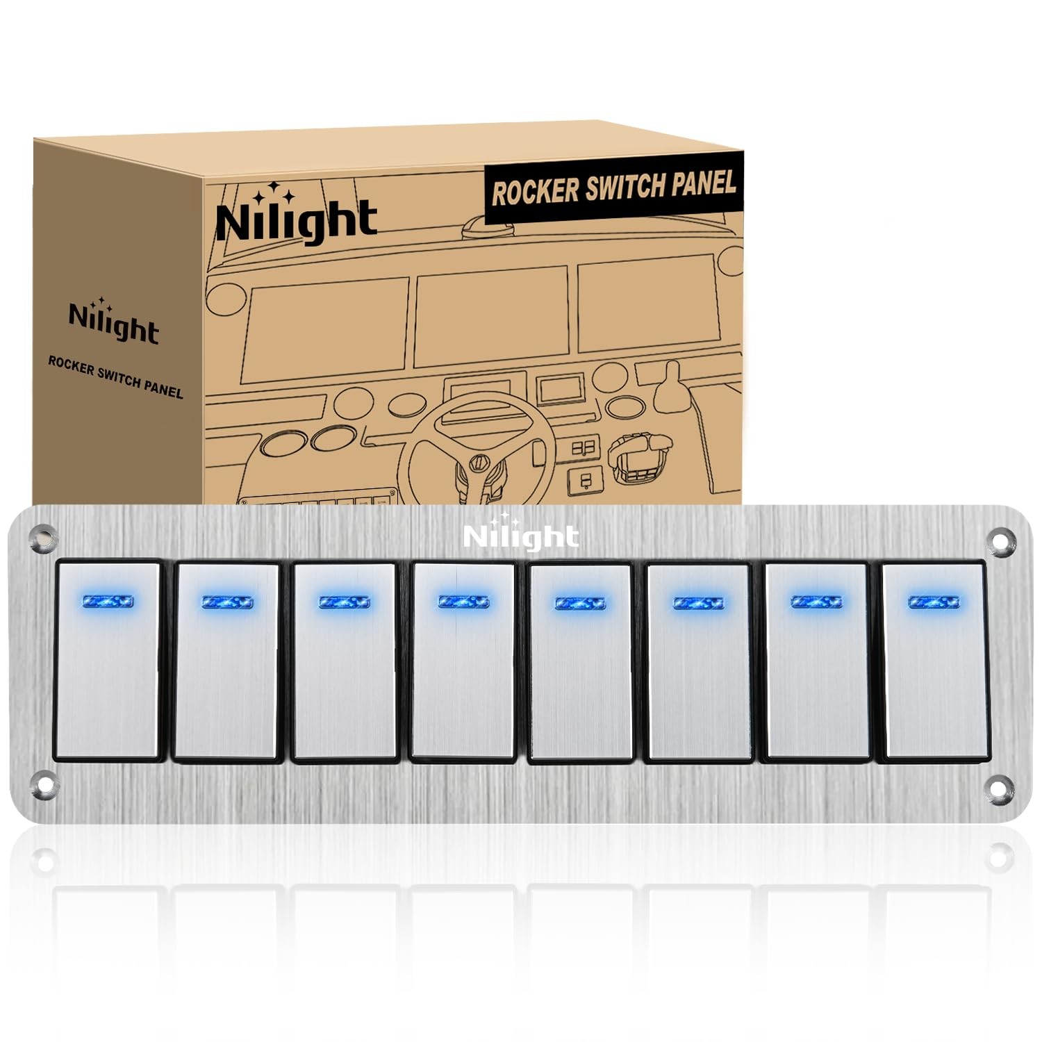 Nilight 8 Gang Rocker Switch Panel 3 Pin On Off Pre-Wired Rocker Switch ...