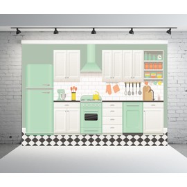 Loccor 10x8ft Fabric Cartoon Kitchen House Backdrop Baking Room Photography Background Christmas Cooking Interior Decoration Family Birthday Party Banner Adult Kids Portrait Video Photo Booth Props