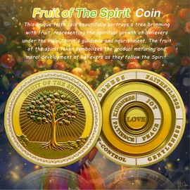 Fruit of The Spirit Christian Challenge Coin - Galatians 5:22-23 Jesus Religious Token - Art God Pocket Bible Verses Coins for Study - Good Luck Commemorative Gifts for Men Women Kids