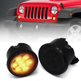 DKMGHT Turn Signal Lights Smoked Lens for Jeep Wrangler 2007-2018 JK JKU Amber LED Front Blinkers Grill Indicator Parking Lamp (Honycomb Style)