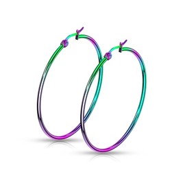Bungsa Women's Creole Earrings Classic Rainbow 2 mm Stainless Steel, Stainless Steel