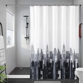 Lkw Ogechi White Shower Curtain 200 CM Drop Tower Pattern, Wet Room Extra Wide 300 CM Shower Curtain, Heavy Duty Waterproof Mildew Proof Polyester Fabric Bathroom Curtains (200x200cm)