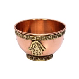 eSplanade 3" Copper Offering Altar Bowl with Hamsa Hand of Compasion Design | Ritual Use, Incense Burner, Smudging Decorative Bowl for Home Decor, Housewarming (3" Hand)
