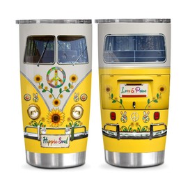 OLDCHI Yellow Hippie Tumbler, Daisy Peace Sign Hippie Soul Gift for Woman, Hippie Christmas Gifts, Gold Hippie Tumbler Gift, Hippie Soul Gift