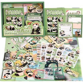 Scrapbooking Supplies Kit, Panda Green Plant Aesthetic Scrapbook Kit for Women Bullet Junk Journal, Stationery, A6 Grid Notebook