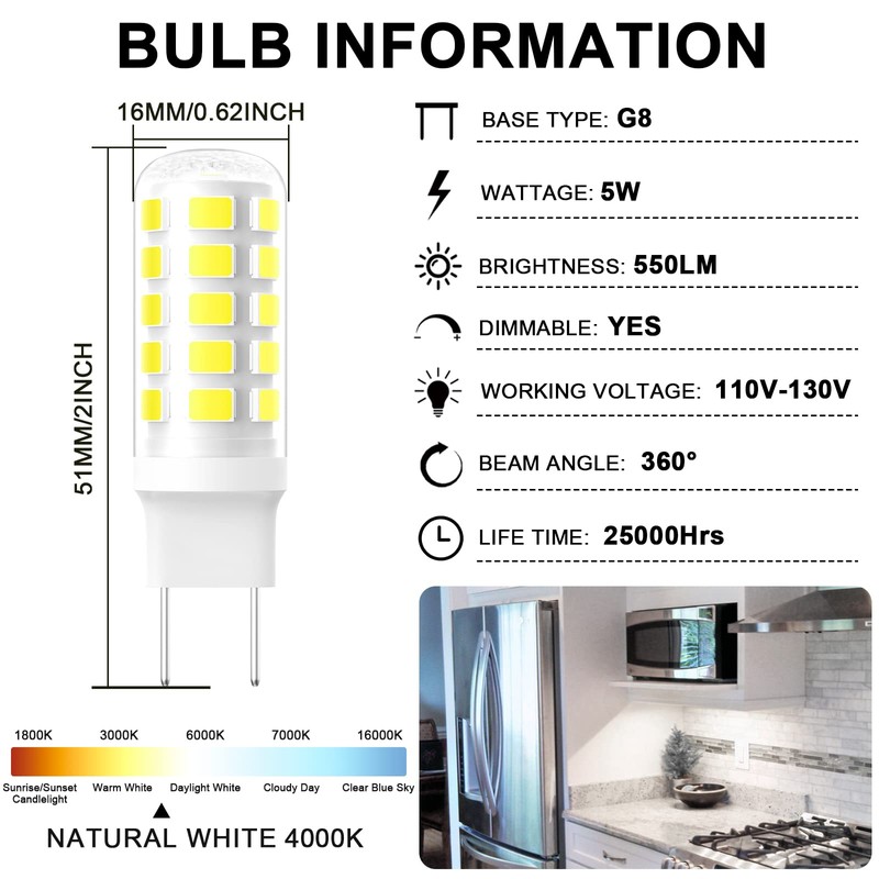 G8 LED Bulb Dimmable, 120V 50W Microwave Light Bulbs Replacement