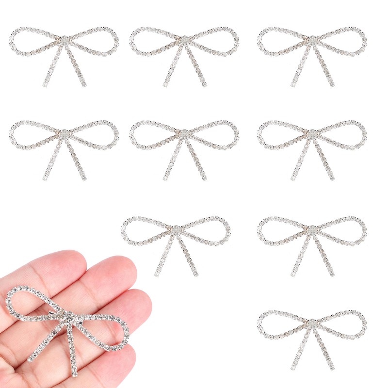 10Pcs Diamond Rhinestone Bow Glass Flash Brooch Claw Chain Suit